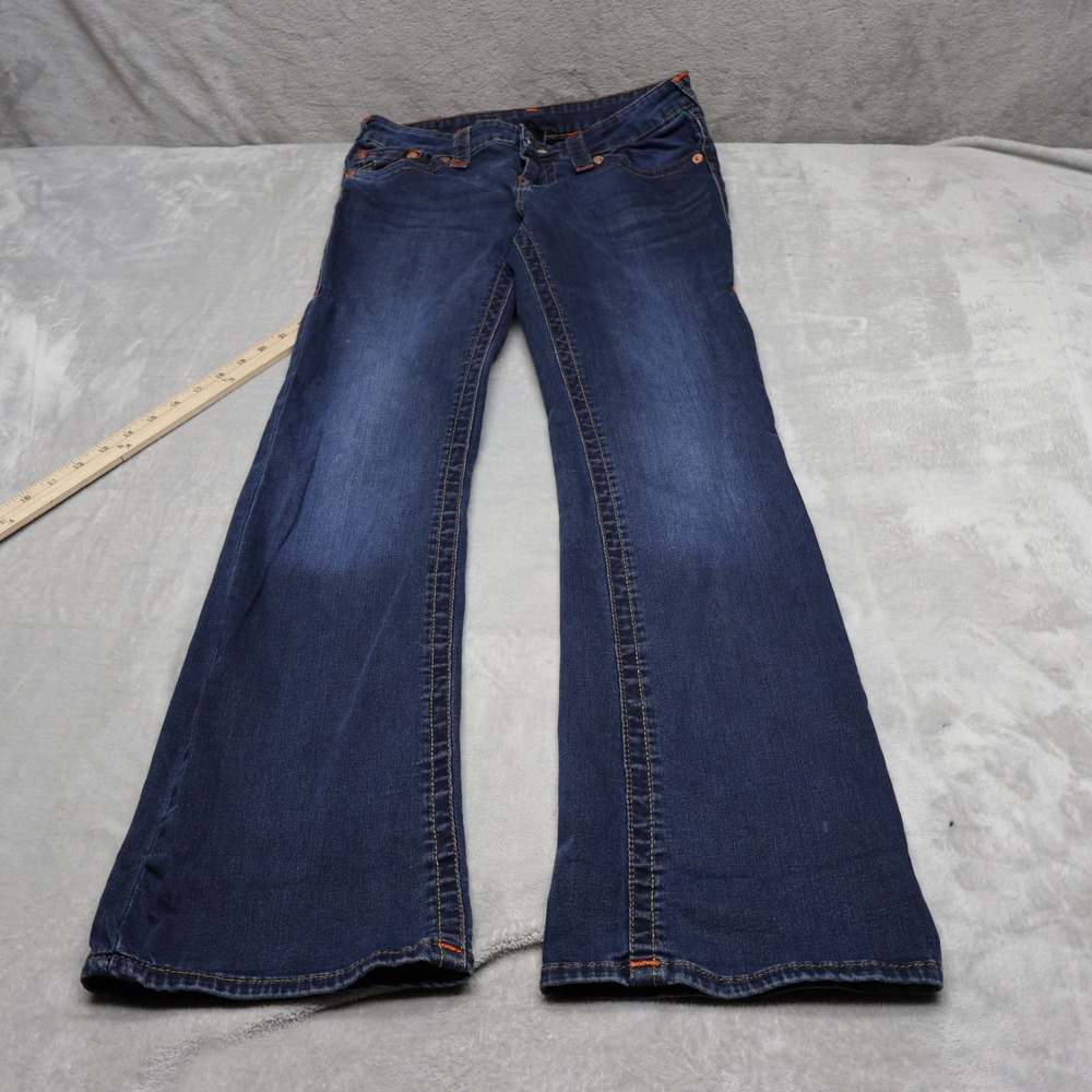 True Religion Jeans Womens 29 Dark Wash Denim Wide Flare Boot Fade Whisker 29x33
